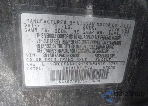 2013 Nissan Sentra Sv z USA, uszkodzony, nr VIN 3N1AB7AP5DL673638